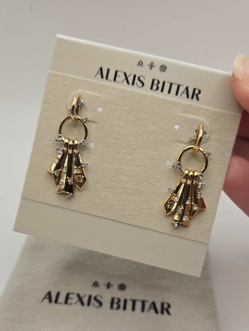 Alexis Bittar Gold Pave Crystal Fan Blades Earrings